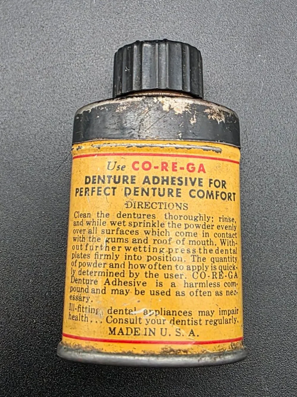 Vintage Wilson's Corega Tin Denture Powder Dentist Sample Size